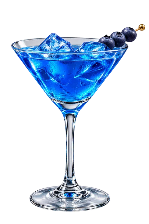 Cóctel azul con arándanos servido por El Gran Bartender