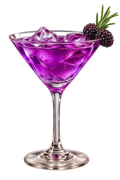 Cóctel morado de mora y romero, mixología de autor